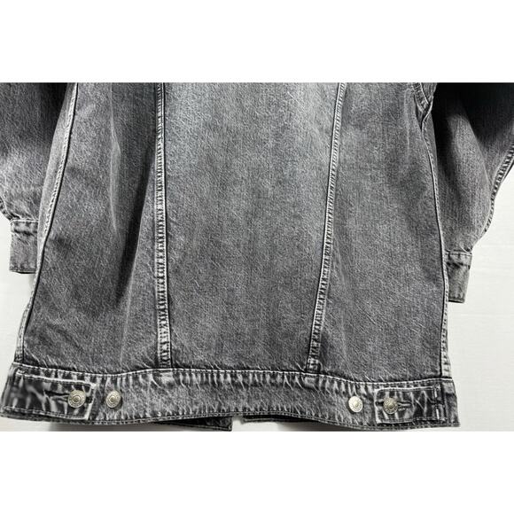 American Eagle Jean Jacket S/P UNISEX Black Denim Trucker Grunge Biker Unlined - Picture 5 of 16